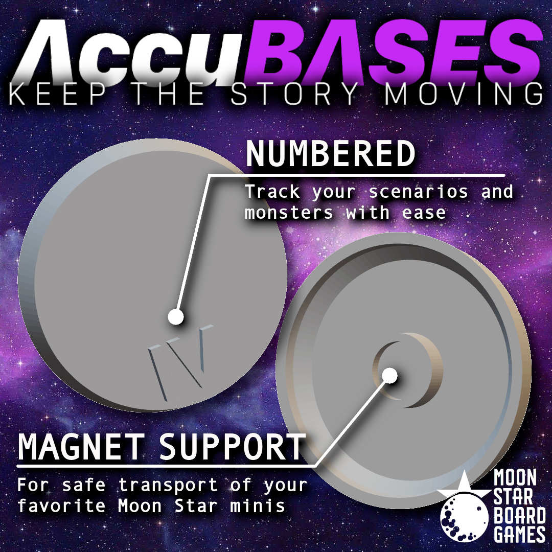 Moon Star AccuBases - the best bases on the market, for DnD, 40k, Pathfinder, Age of Sigmar, and more!