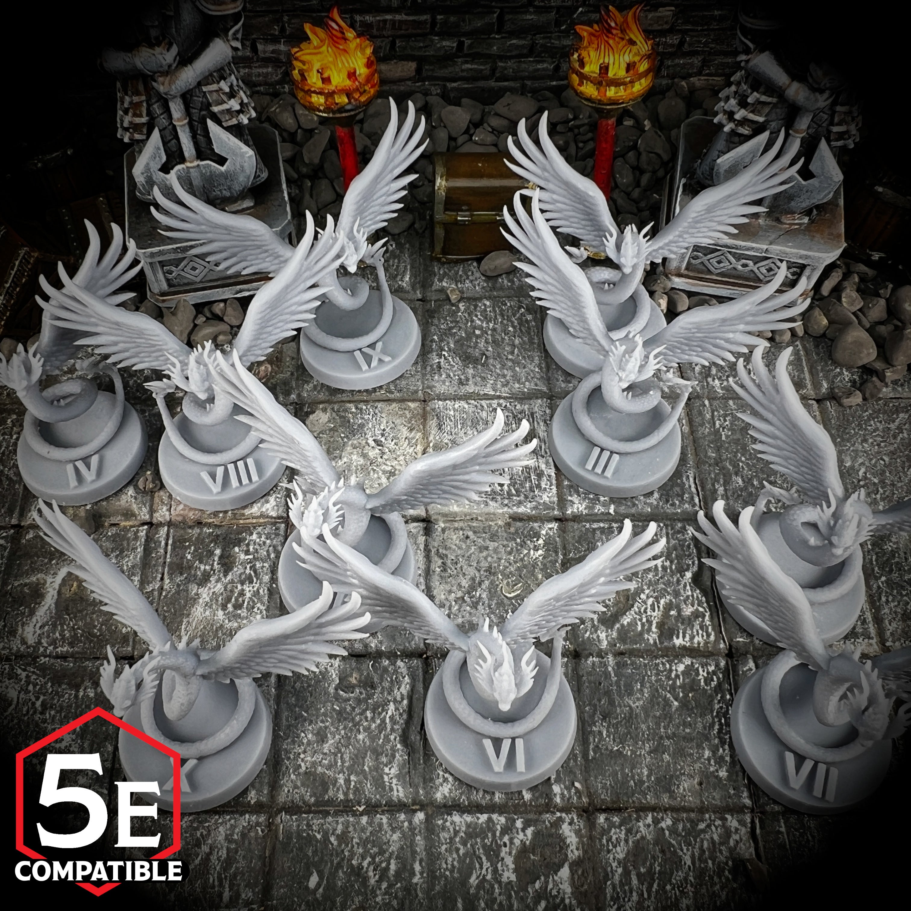 The highest quality, reasonably priced 28mm scale Couatl miniatures for Dungeons & Dragons, Pathfinder, GURPS, and other TTRPGS!