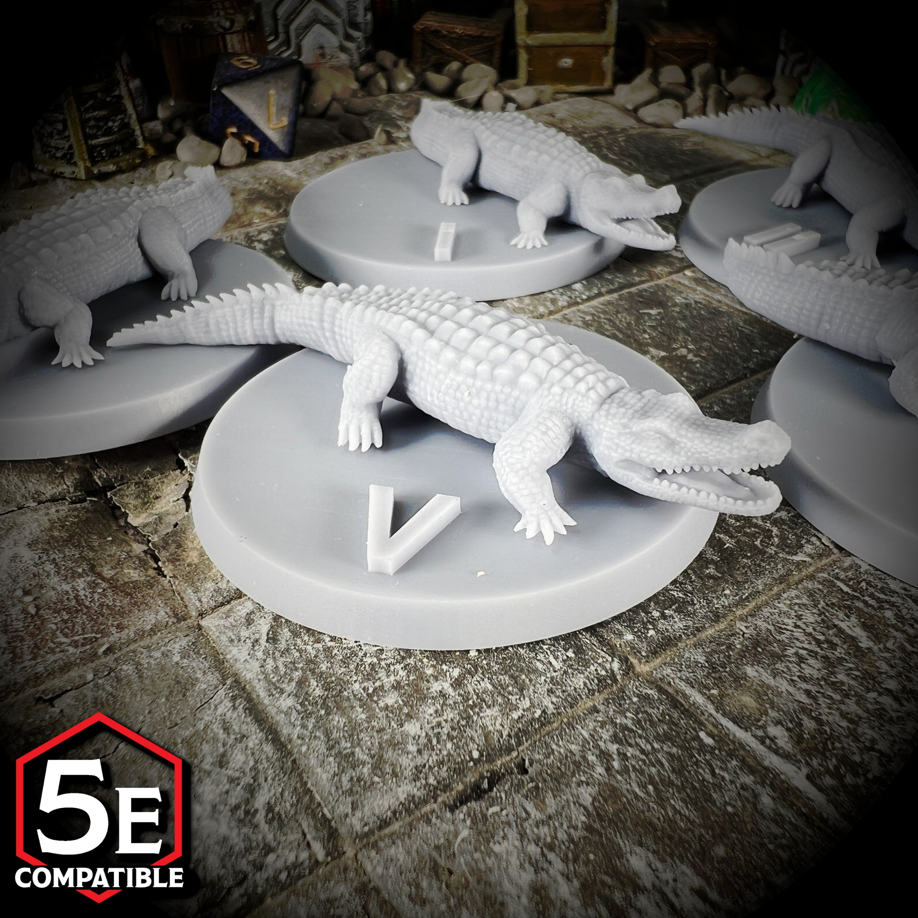 The highest quality, reasonably priced 28mm scale Crocodile miniatures for Dungeons & Dragons, Pathfinder, GURPS, and other TTRPGS!