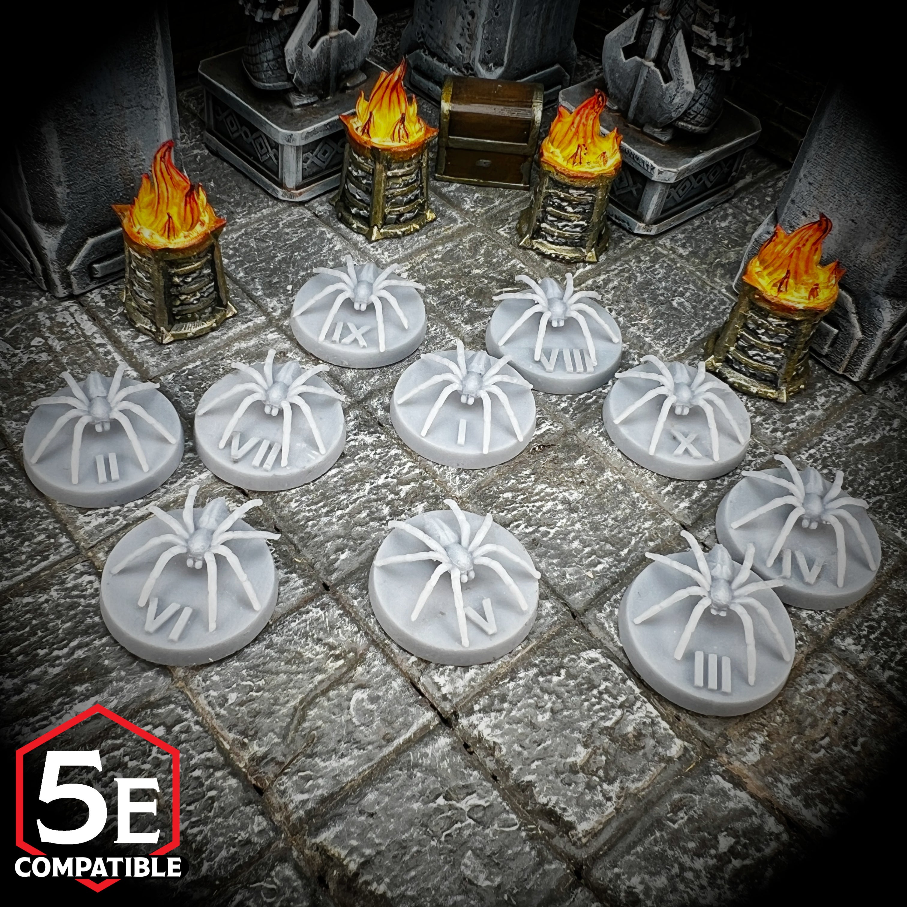 The highest quality, reasonably priced 28mm scale Giant Wolf Spider miniatures for Dungeons & Dragons, Pathfinder, GURPS, and other TTRPGS!