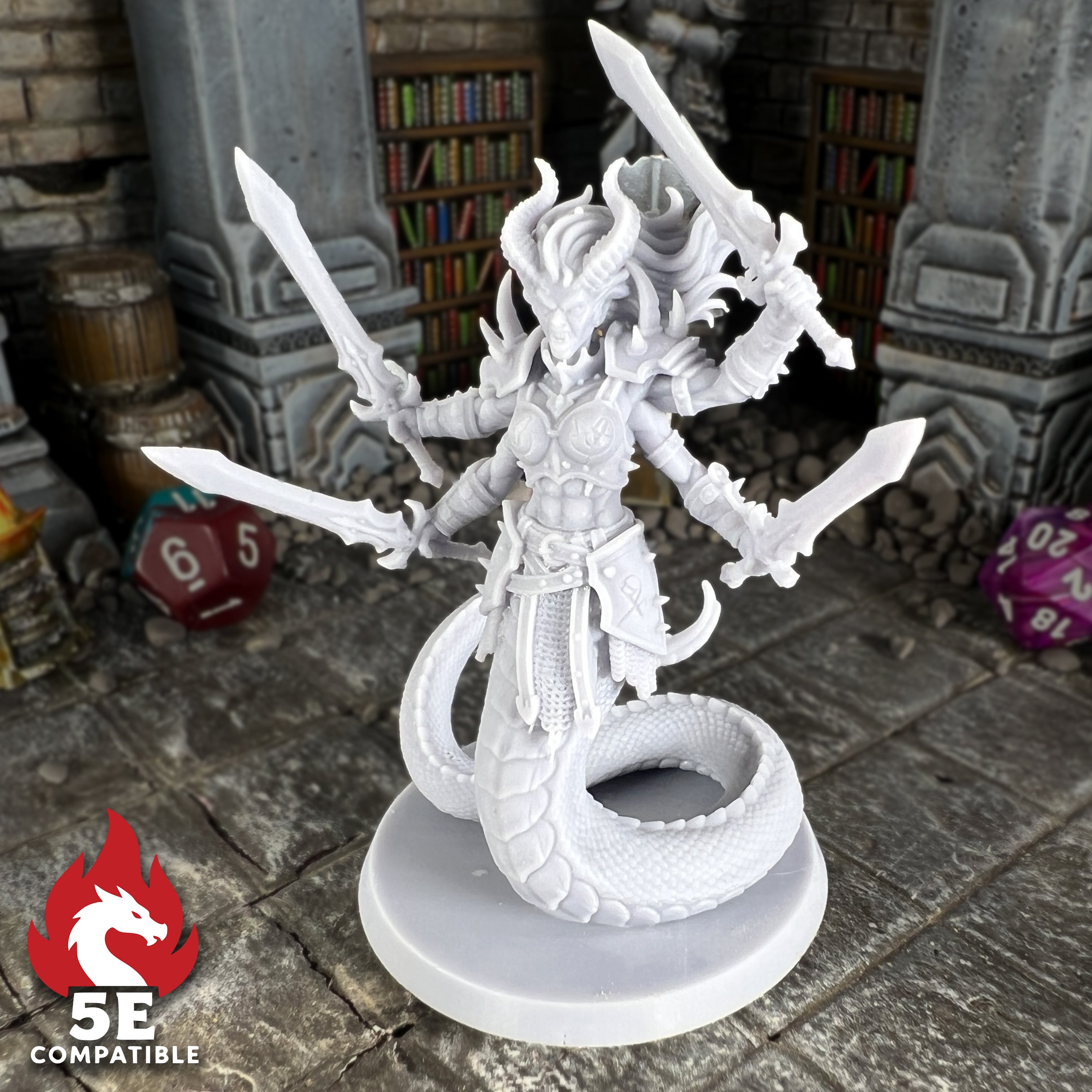 The highest quality, reasonably priced 28mm scale Marilith miniatures for Dungeons & Dragons, Pathfinder, GURPS, and other TTRPGS!