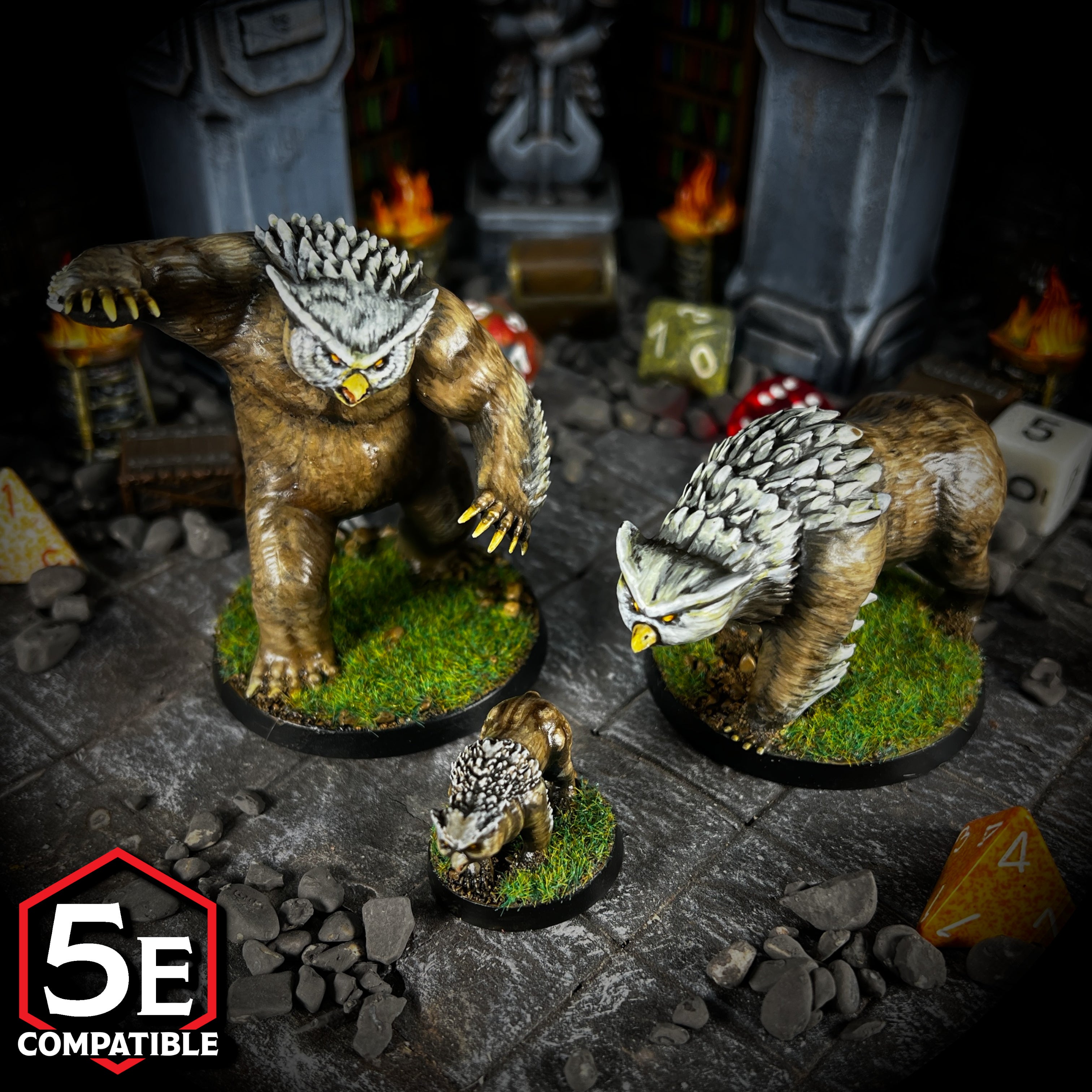 The highest quality, reasonably priced 28mm scale Owlbear Family miniatures for Dungeons & Dragons, Pathfinder, GURPS, and other TTRPGS!