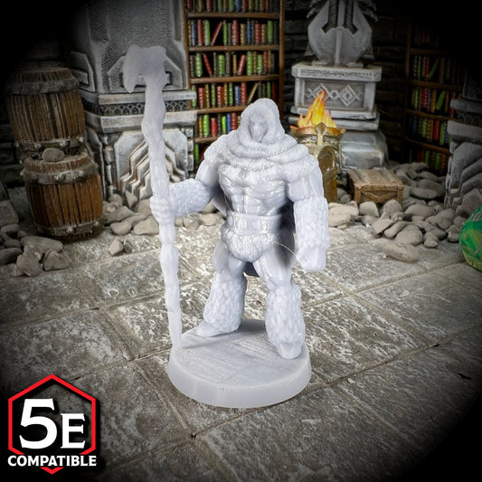 The highest quality, reasonably priced 28mm scale Reghed Goliath Chieftain miniatures for Dungeons & Dragons, Pathfinder, GURPS, and other TTRPGS!