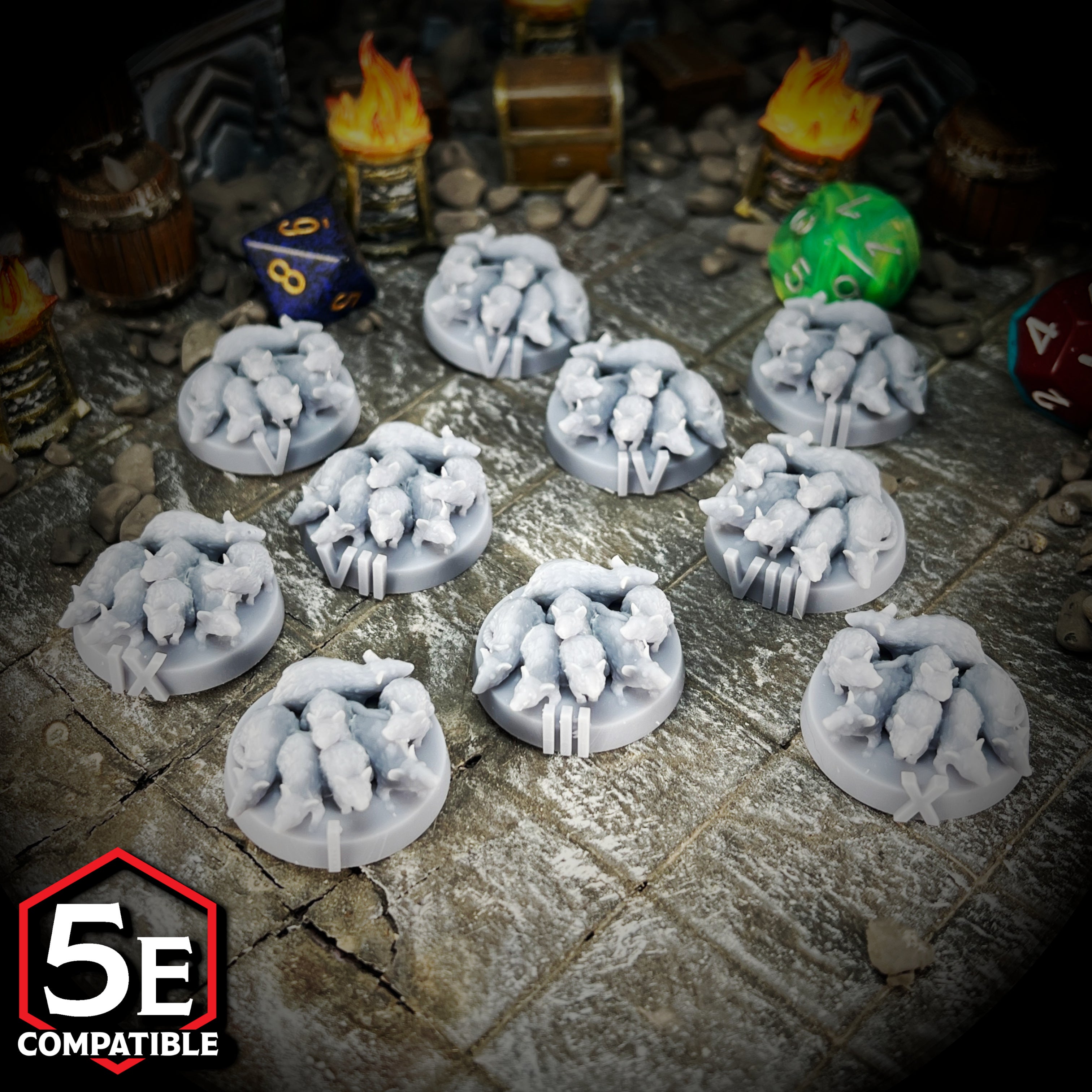 The highest quality, reasonably priced 28mm scale Swarm of Rats miniatures for Dungeons & Dragons, Pathfinder, GURPS, and other TTRPGS!