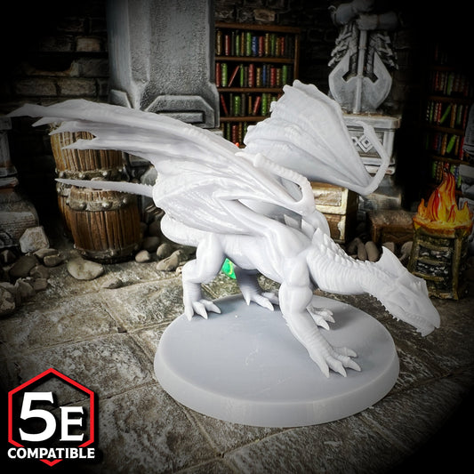 The highest quality, reasonably priced 28mm scale Young White Dragon miniatures for Dungeons & Dragons, Pathfinder, GURPS, and other TTRPGS!