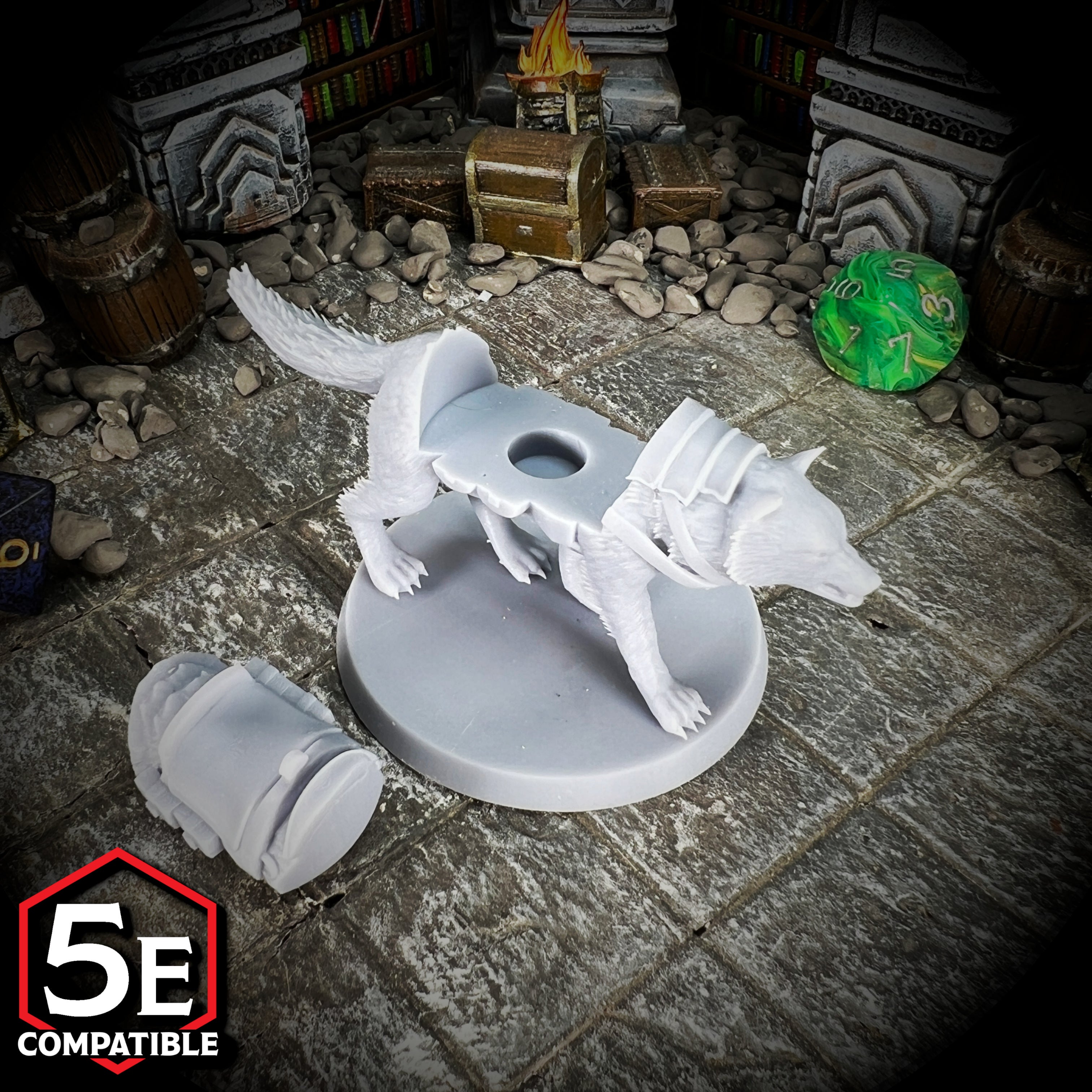 The highest quality 🎯, reasonably priced 💅🏾 Dire Wolf Transformer Mount miniatures for Dungeons & Dragons, Pathfinder, GURPS, and other TTRPGS 🧙‍♂️🧟‍♀️🧜🏽‍♀️🧛🏽‍♂️!